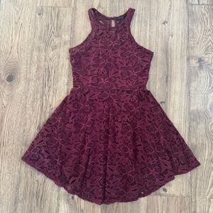 Material Girl Burgundy Lace Mini Dress Size: L